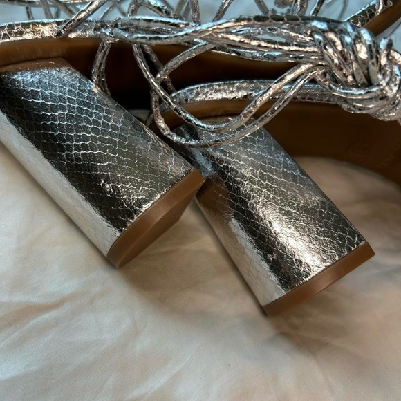 Top Moda Silver Strappy Tie Up Heels 7 - Picture 8 of 8